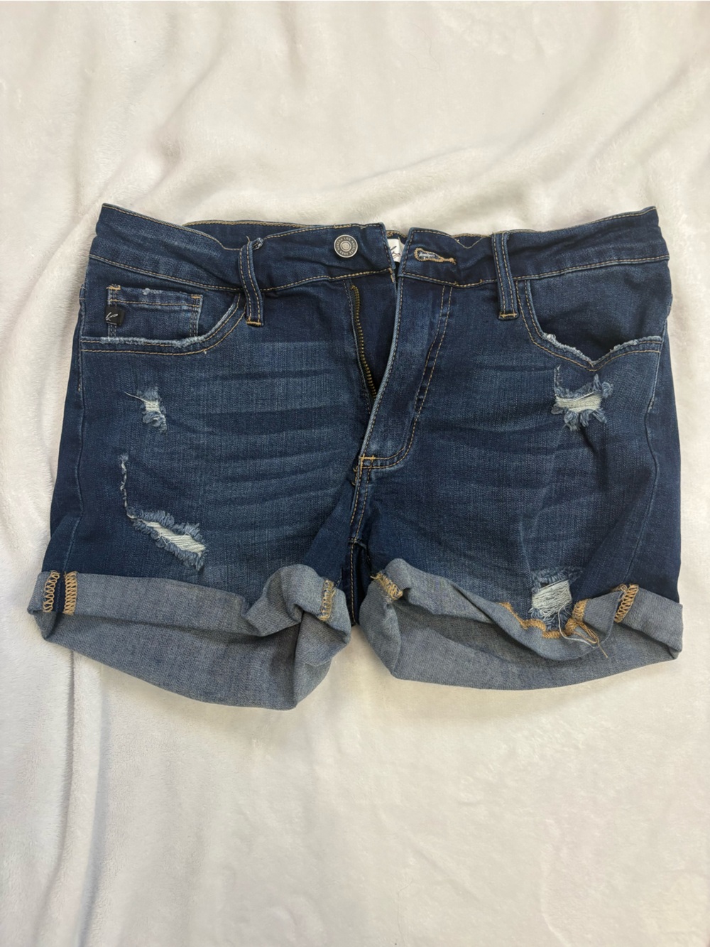 Dark Blue Distressed Women's Denim Shorts